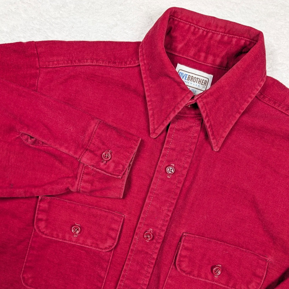 Vintage Five Brother Flannel Shirt Mens Medium Red Made USA Heavyweight Cotton